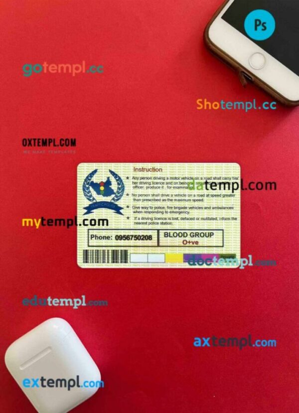 South Sudan driving license PSD files, scan look and photographed image, 2 in 1 - Image 2