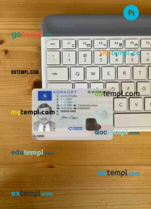 Sweeden driving license editable PSD files, scan look and photo-realistic look, 2 in 1 (2016-present)