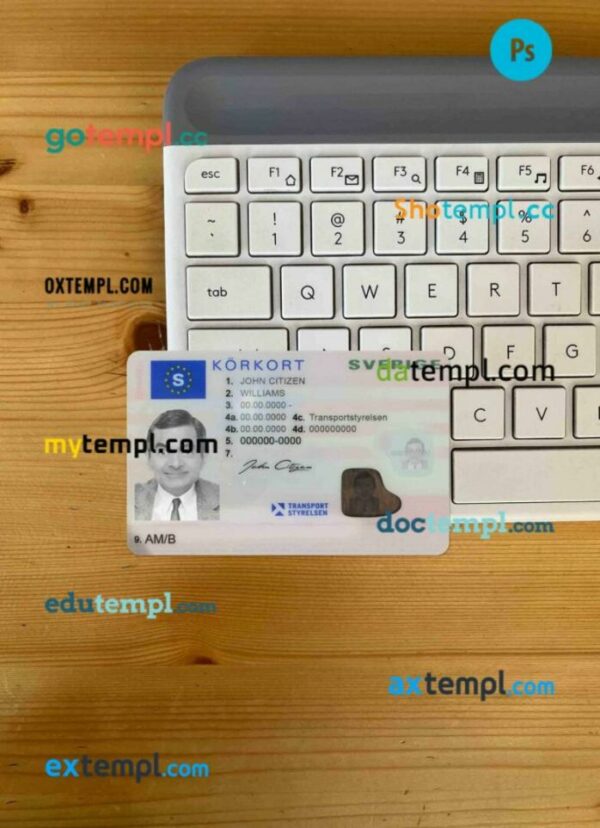 Sweeden driving license editable PSD files, scan look and photo-realistic look, 2 in 1 (2016-present)
