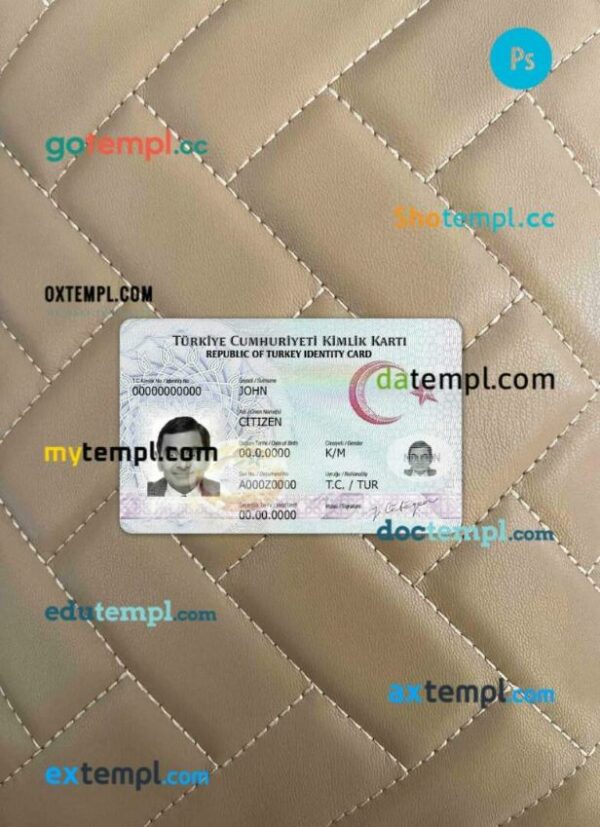 Turkey ID card PSD files, scan look and photographed image, 2 in 1