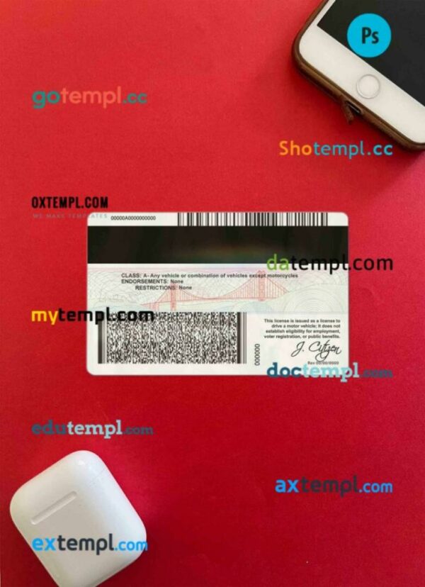 USA California driving license editable PSD files, scan look and photo-realistic look, 2 in 1 - Image 2