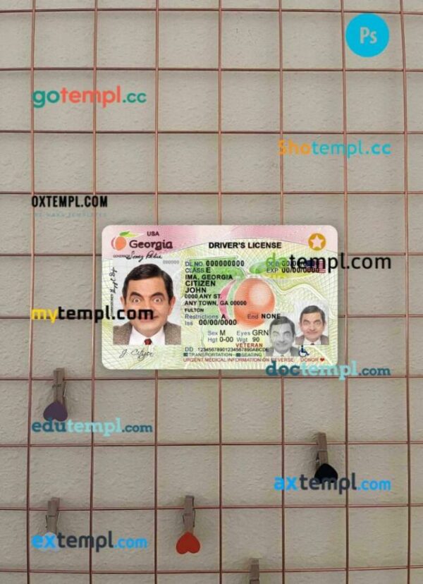 USA Georgia driving license editable PSD files, scan look and photo-realistic look, 2 in 1 (2017-2019)