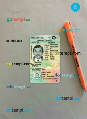 USA Georgia driving license editable PSD files, scan look and photo-realistic look, 2 in 1, under 21