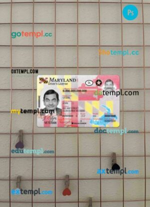 USA Maryland driving license PSD files, scan look and photographed image, 2 in 1 (2016-present)