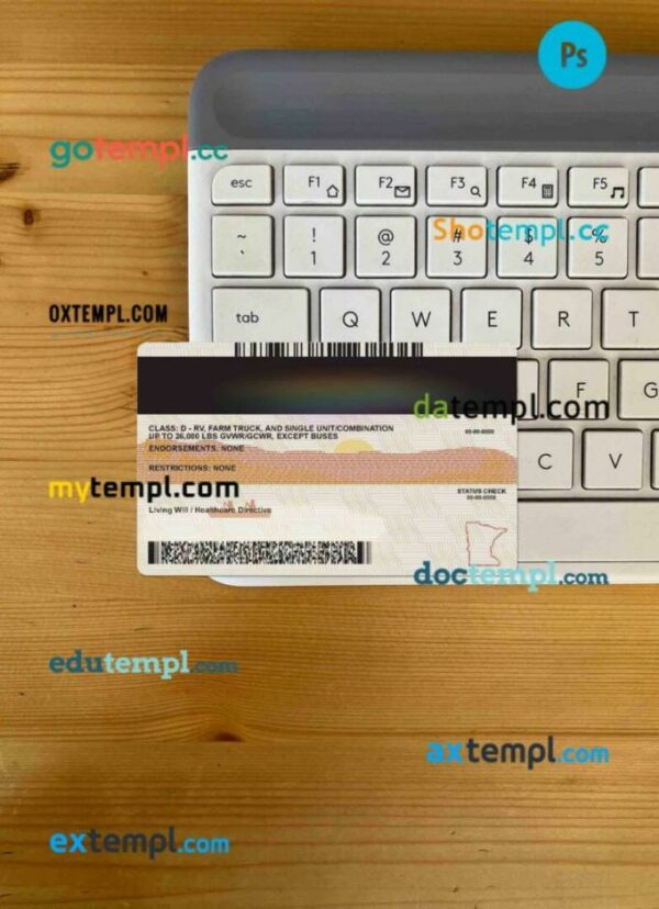 USA Minnesota driving license PSD files, scan look and photographed image, 2 in 1 - Image 2
