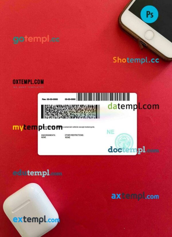 USA Nebraska driving license PSD files, scan look and photographed image, 2 in 1 - Image 2