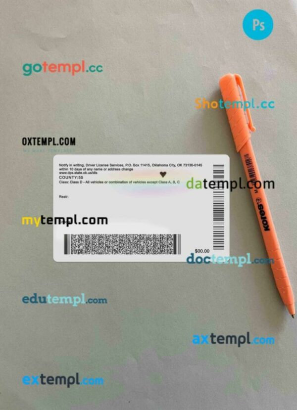 USA Oklahoma driving license editable PSD files, scan look and photo-realistic look, 2 in 1 - Image 2