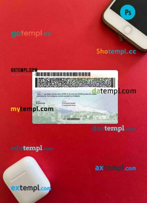 USA Oregon driving license editable PSD files, scan look and photo-realistic look, 2 in 1 - Image 2