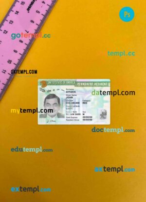 USA green card, permanent resident card PSD files, scan look and photographed image, 2 in 1