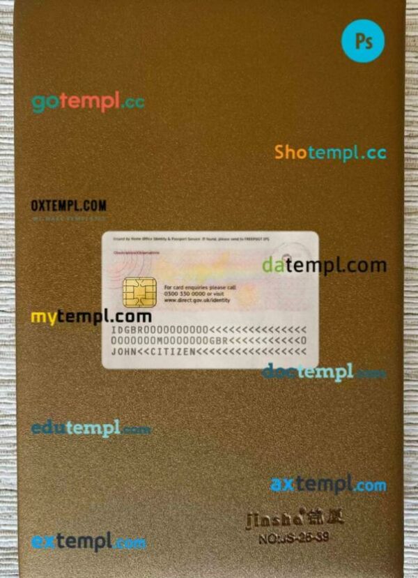United Kingdom ID card editable PSD files, scan and photo taken image, 2 in 1 - Image 2