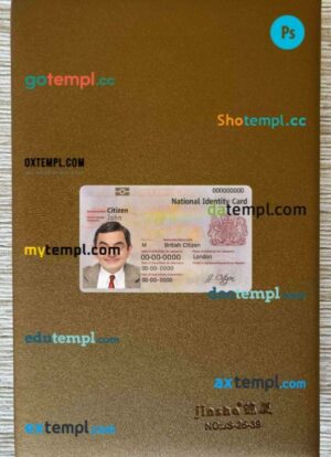 United Kingdom ID card editable PSD files, scan and photo taken image, 2 in 1