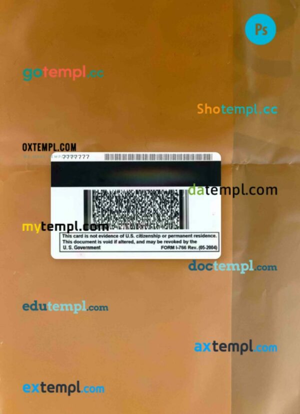 United States employment authorization card editable PSD files, scan look and photo-realistic look, 2 in 1 - Image 2