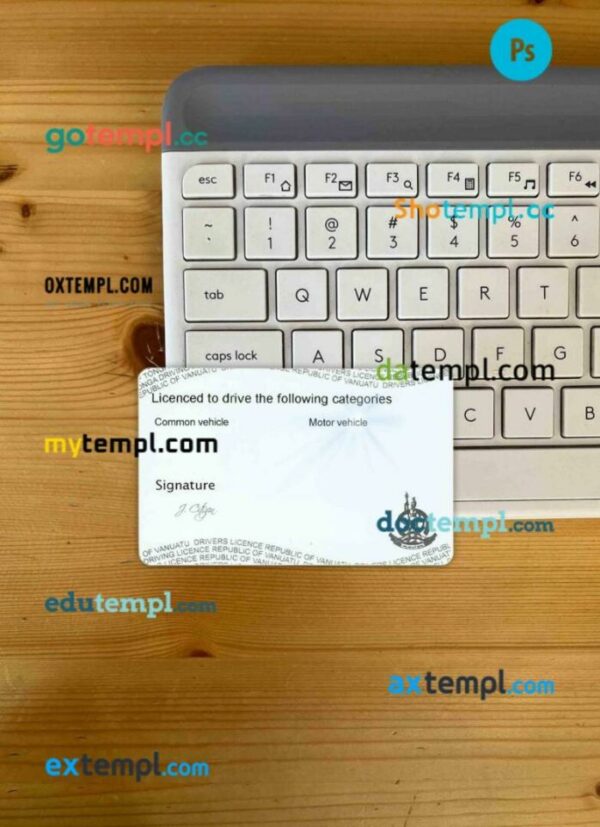 Vanuatu driving license PSD files, scan look and photographed image, 2 in 1 - Image 2