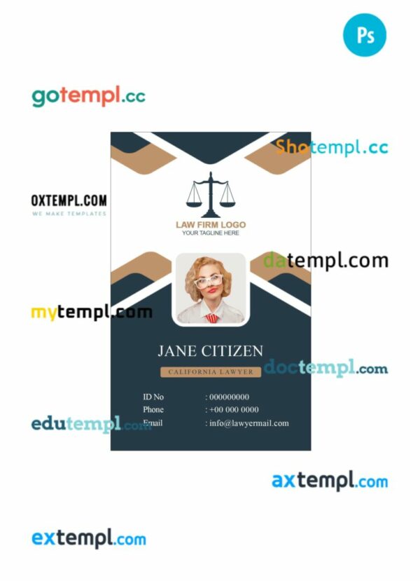 California lawyer ID card PSD template, version 2