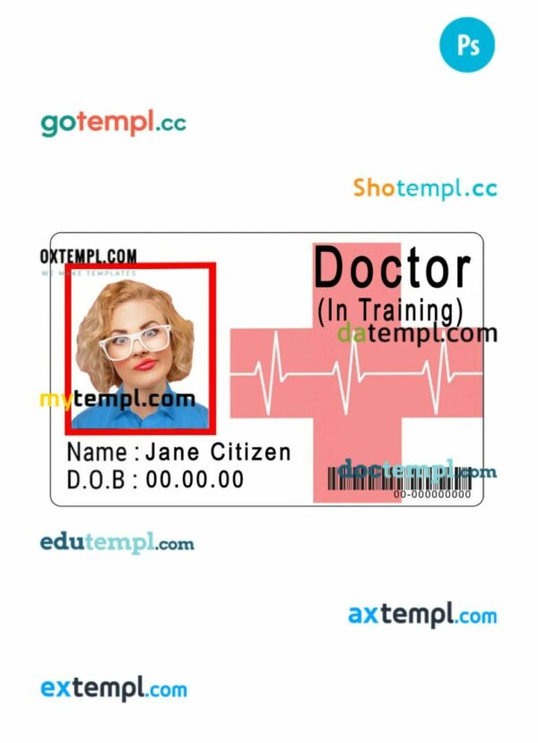 Doctor ID card PSD template, version 1