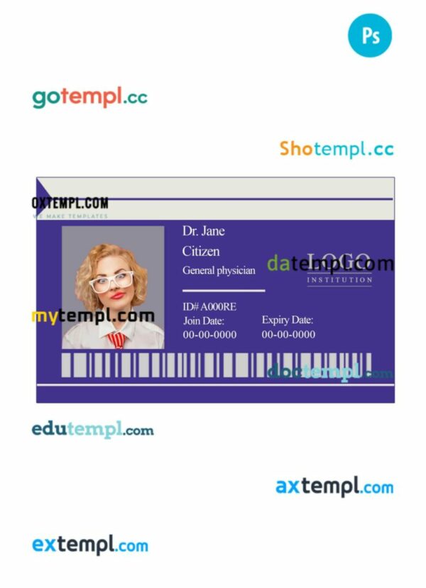 Doctor ID card PSD template, version 2