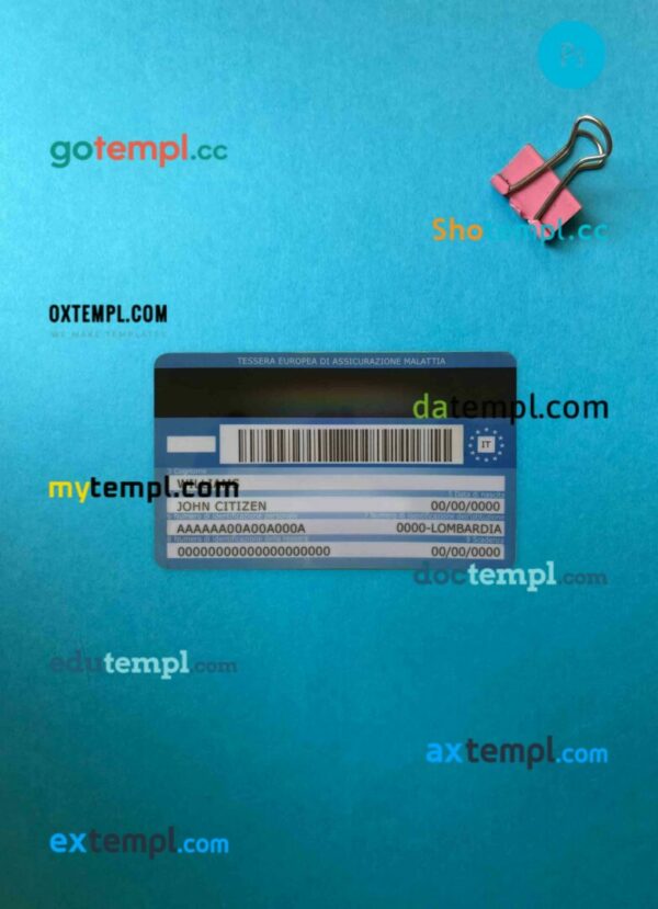 Italy health insurance card (Tessera sanitaria) Carta Regionale dei Servizi editable PSD files, scan look and photo-realistic look, 2 in 1 - Image 2