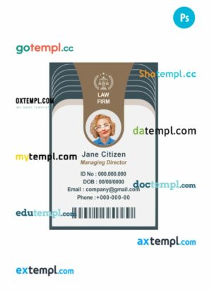Law firm ID card PSD template , version 1