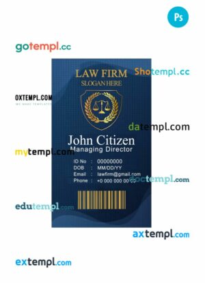 Law firm ID card PSD template, version 3