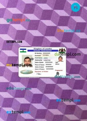 Lesotho national registration photolook editable PSDs, scan and photo-realistic snapshot, 2 in 1