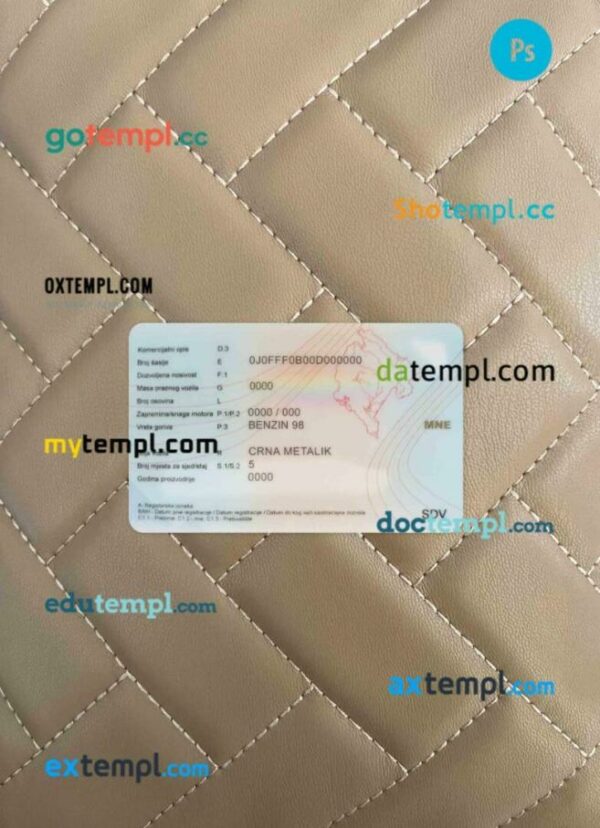 Montenegro vehicle registration certificate editable PSDs, scan and photo-realistic snapshot, 2 in 1 - Image 2