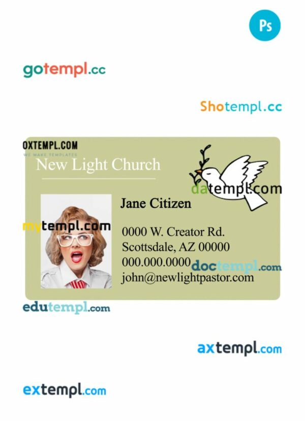 New light church ID card PSD template, version 2