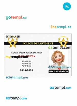 Police department ID card PSD template, version 1