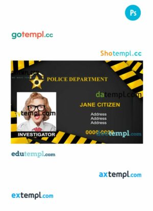 Police department ID card PSD template, version 2
