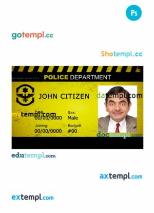Police department ID card PSD template, version 3