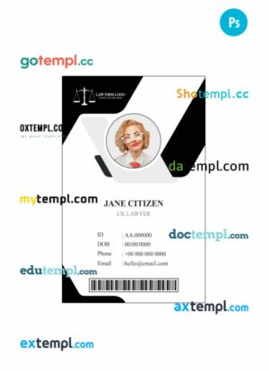 UK law company ID card PSD template