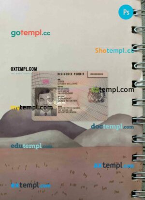 United Kingdom residence permit editable PSDs, scan and photo-realistic snapshot, 2 in 1