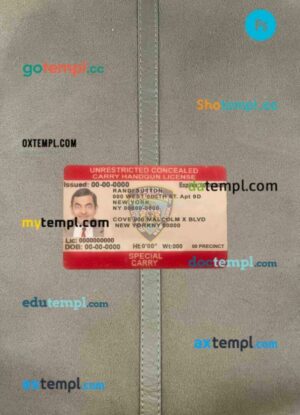 USA New York unrestricted concealed carry license editable PSD files, scan look and photo-realistic look, 2 in 1