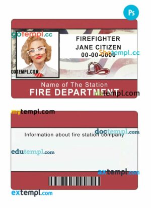 USA firefighter ID card PSD template