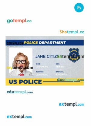 USA police department ID card PSD template, version 1