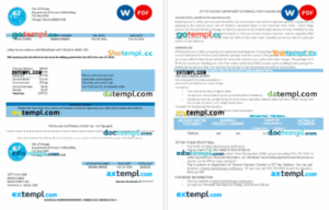 USA City of Chicago department of finance utility bill statement in Word and PDF formats, 2 pages