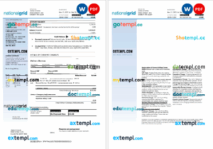United Kingdom Nationalgrid electric utility bill Word and PDF formats, 2 pages