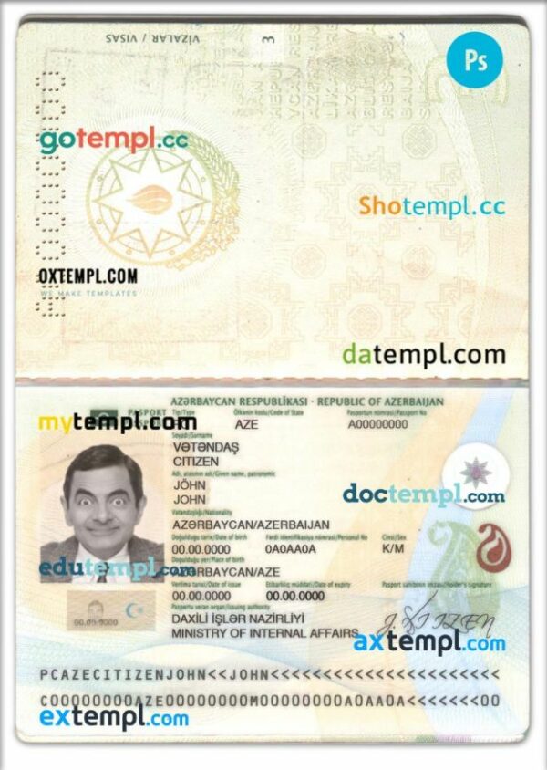 Azerbaijan passport editable PSDs, scan and photo-realistic snapshot, 2 in 1 - Image 2