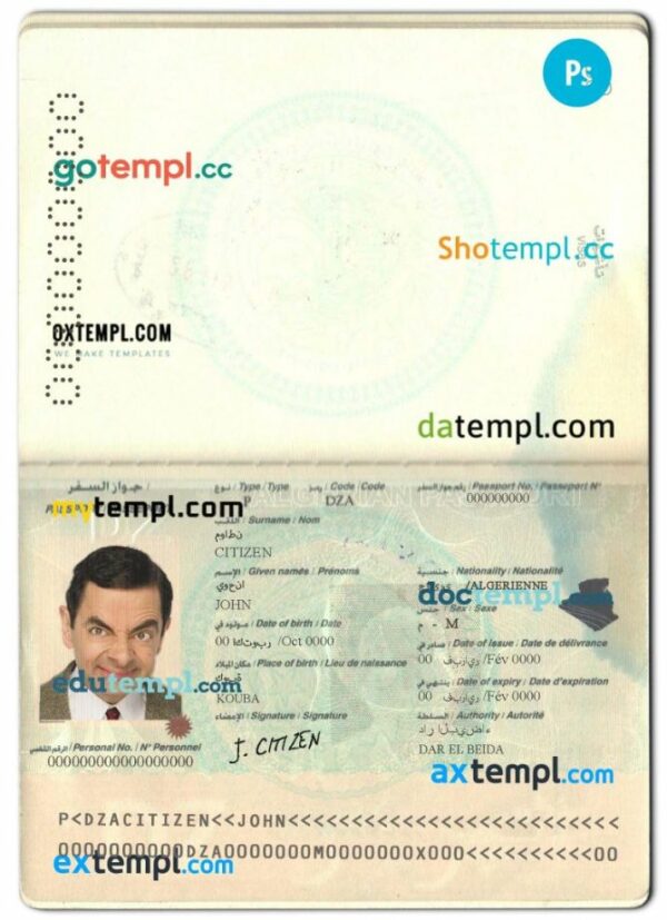 Algeria passport editable PSD files, scan and photo look templates, 2 in 1 - Image 2