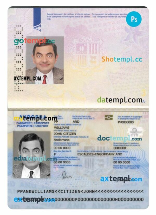 Andorra passport PSD files, editable scan and photo-realistic look sample, 2 in 1 - Image 2