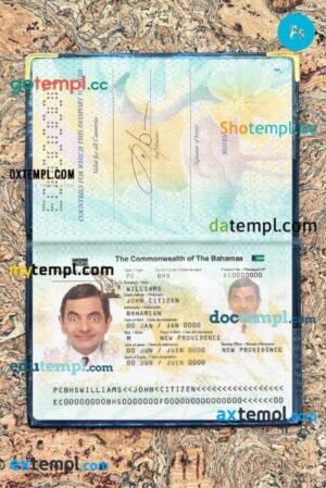Bahamas passport PSD files, scan and photograghed image, 2 in 1