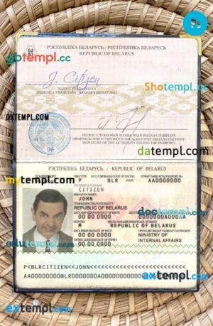 Belarus passport editable PSDs, scan and photo-realistic snapshot (2006-2020), 2 in 1
