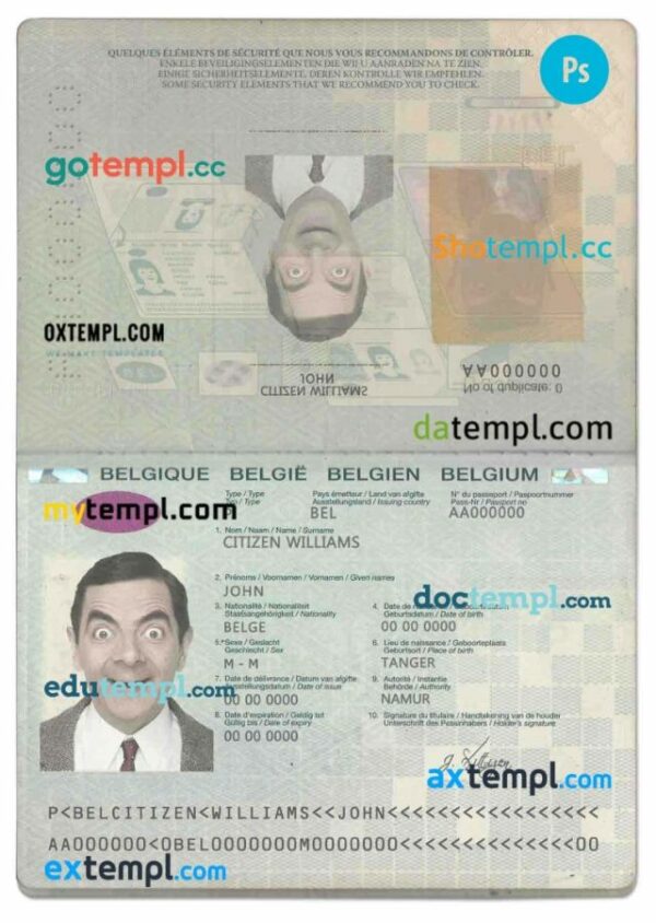 Belgium passport PSD files, editable scan and photo-realistic look sample (2014-2017) , 2 in 1 - Image 2