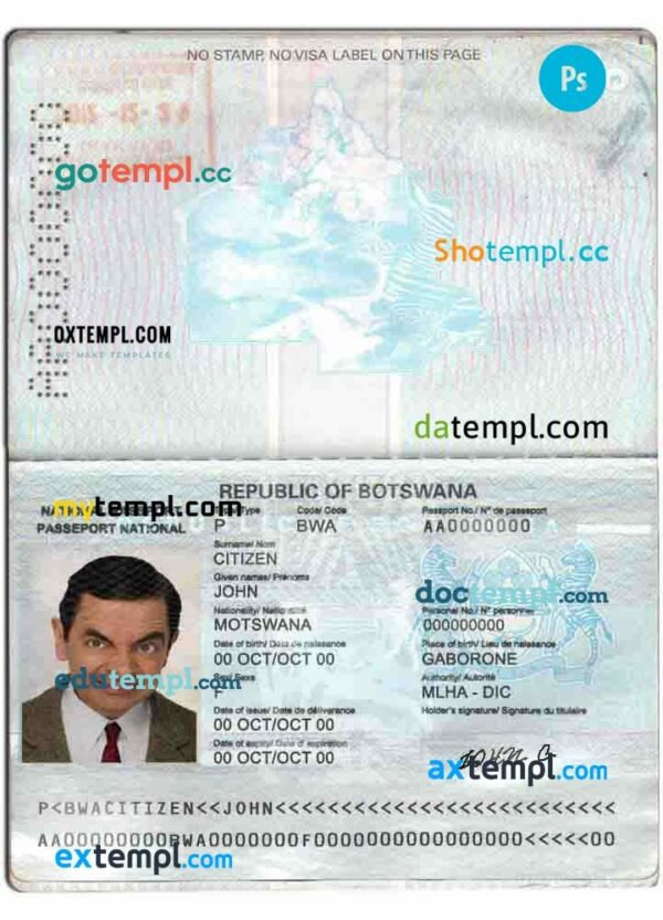 Botswana passport PSD files, editable scan and photo-realistic look sample, 2 in 1 - Image 2