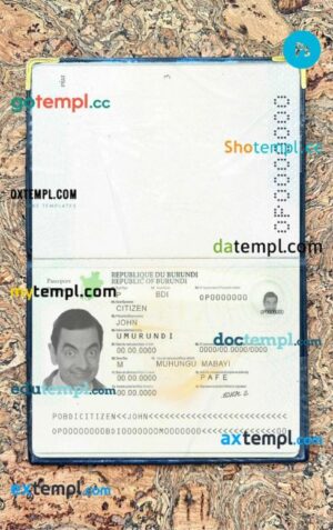 Burundi passport editable PSD files, scan and photo-realistic look (2011-2019), 2 in 1