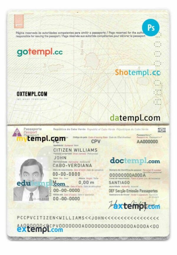 Cabo Verde passport editable PSD files, scan and photo look templates, 2 in 1 - Image 2