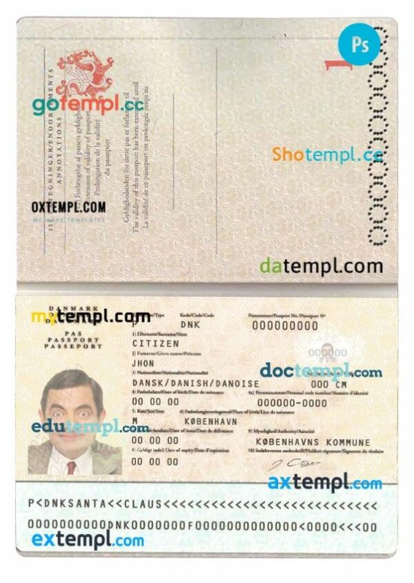 Denmark passport editable PSD files, scan and photo look templates, 2 in 1 - Image 2