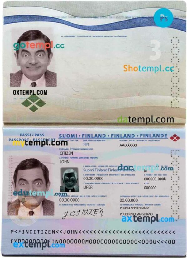 Finland passport editable PSD files, scan and photo taken image, 2 in 1 - Image 2
