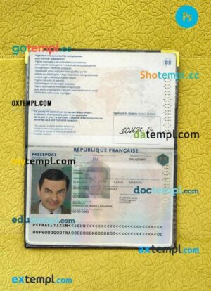 France passport psd files, editable scan and snapshot sample, 2 in 1