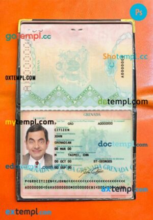 Grenada passport editable PSD files, scan and photo taken image, 2 in 1