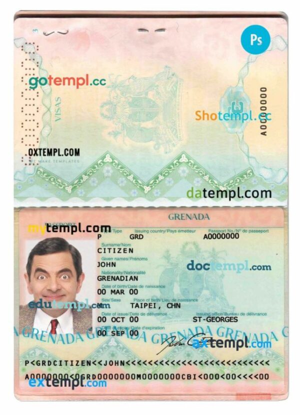 Grenada passport editable PSD files, scan and photo taken image, 2 in 1 - Image 2